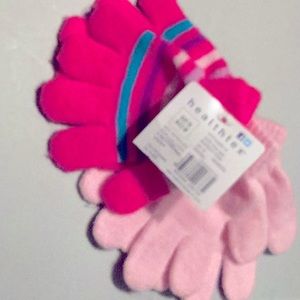 New healthtex set of 2 pair one size children’s gloves stripe & pink